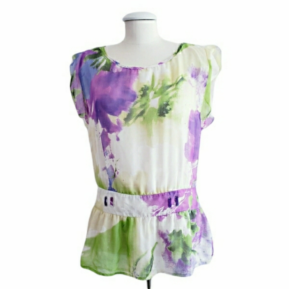 NikiBiki 100% Silk Floral Peplum Blouse